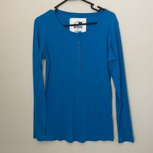 Blue Turquoise thermal button up long sleeve shirt top size 1xL